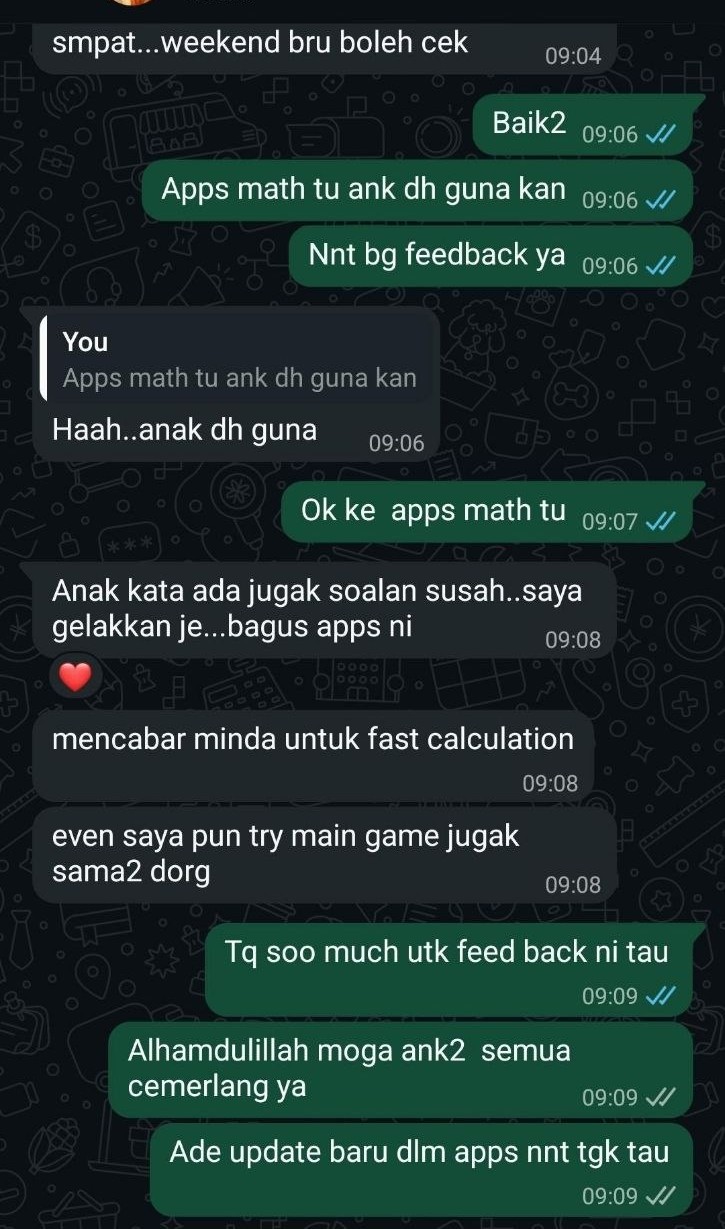 Maklum balas ibu bapa tentang anak lebih seronok buat latihan matematik.