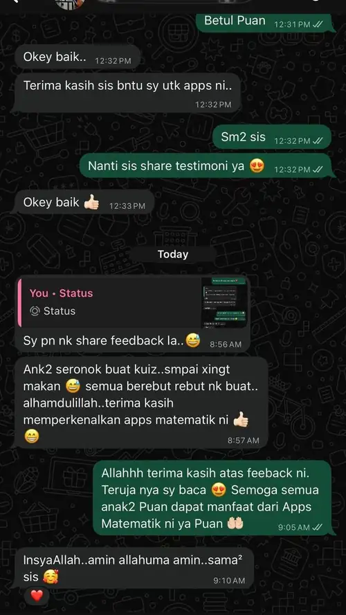Maklum balas ibu bapa tentang markah matematik anak yang meningkat.
